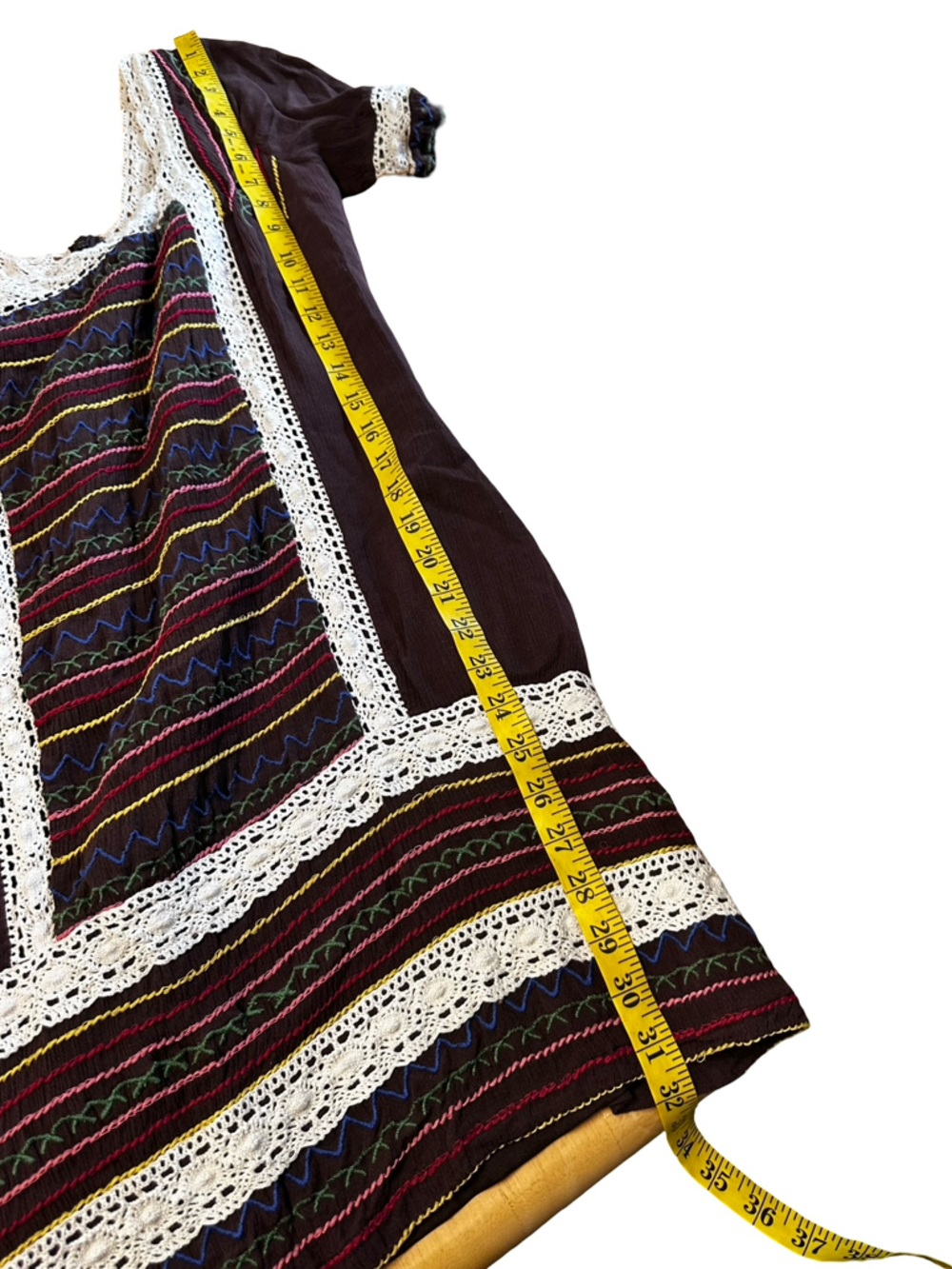 Judith March Boho Embroidered Mini Dress Sz S Brown Lace Peasant Sleeve Festival - Picture 10 of 10